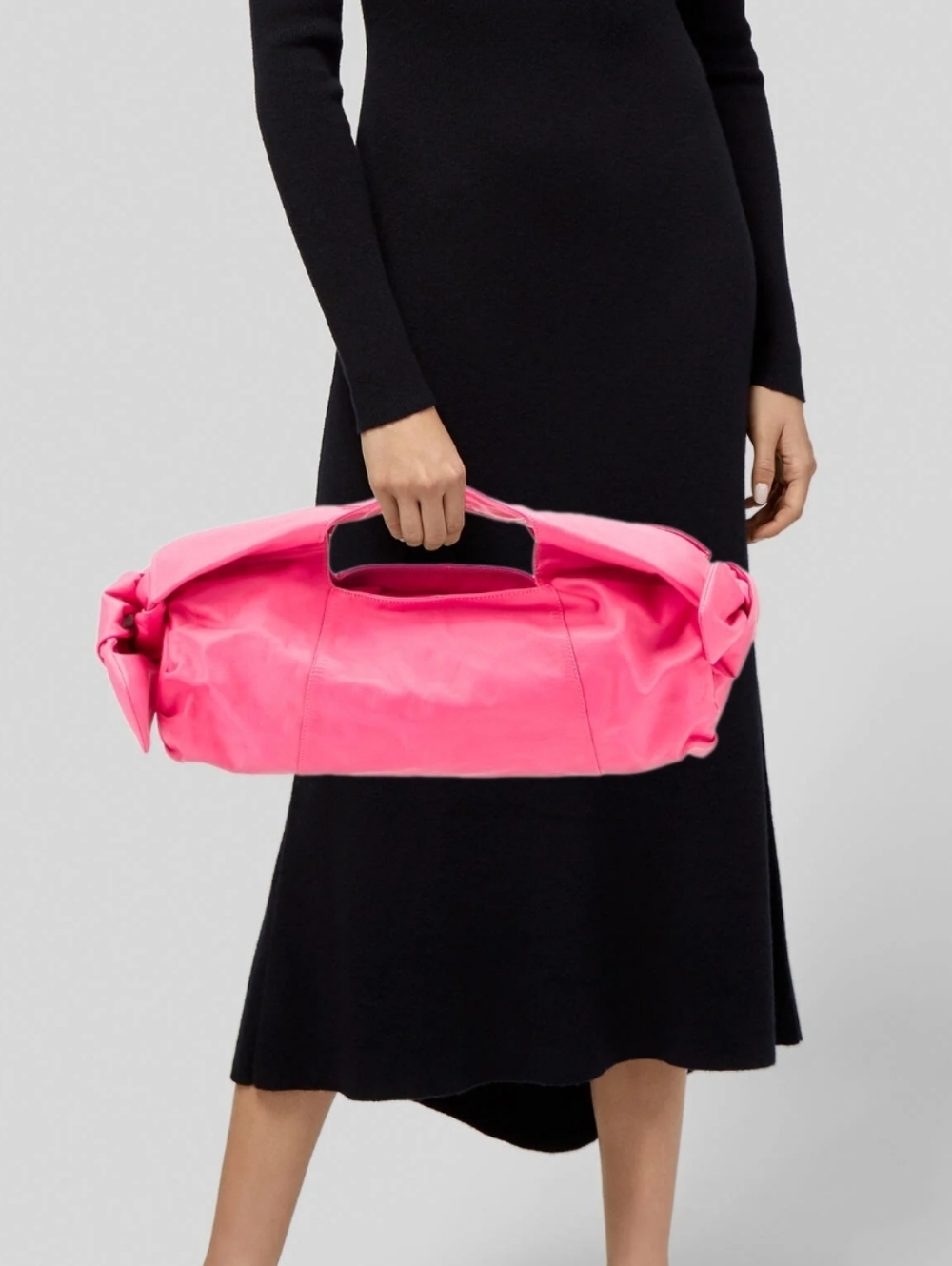 Schutz Pink Soft Pebbled Leather Large Side Bow Knots Handle Bag